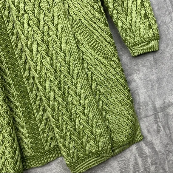 AranCrafts Women’s Size Large 100% Merino Wool Open Cardigan Sweater. Green. - Picture 4 of 6